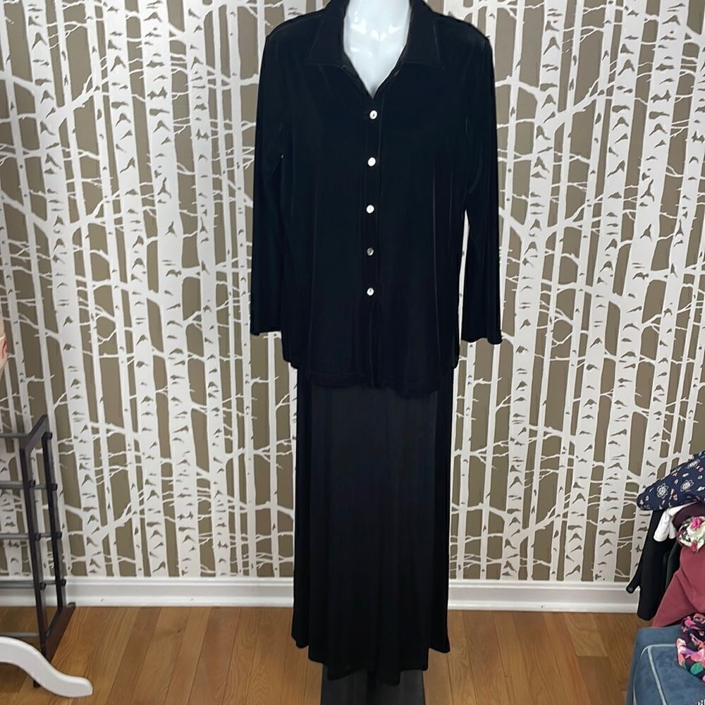 Vintage 90s Ronni Nicole by Ouida 2-Piece Set Maxi Dress Velvet Button Down Top